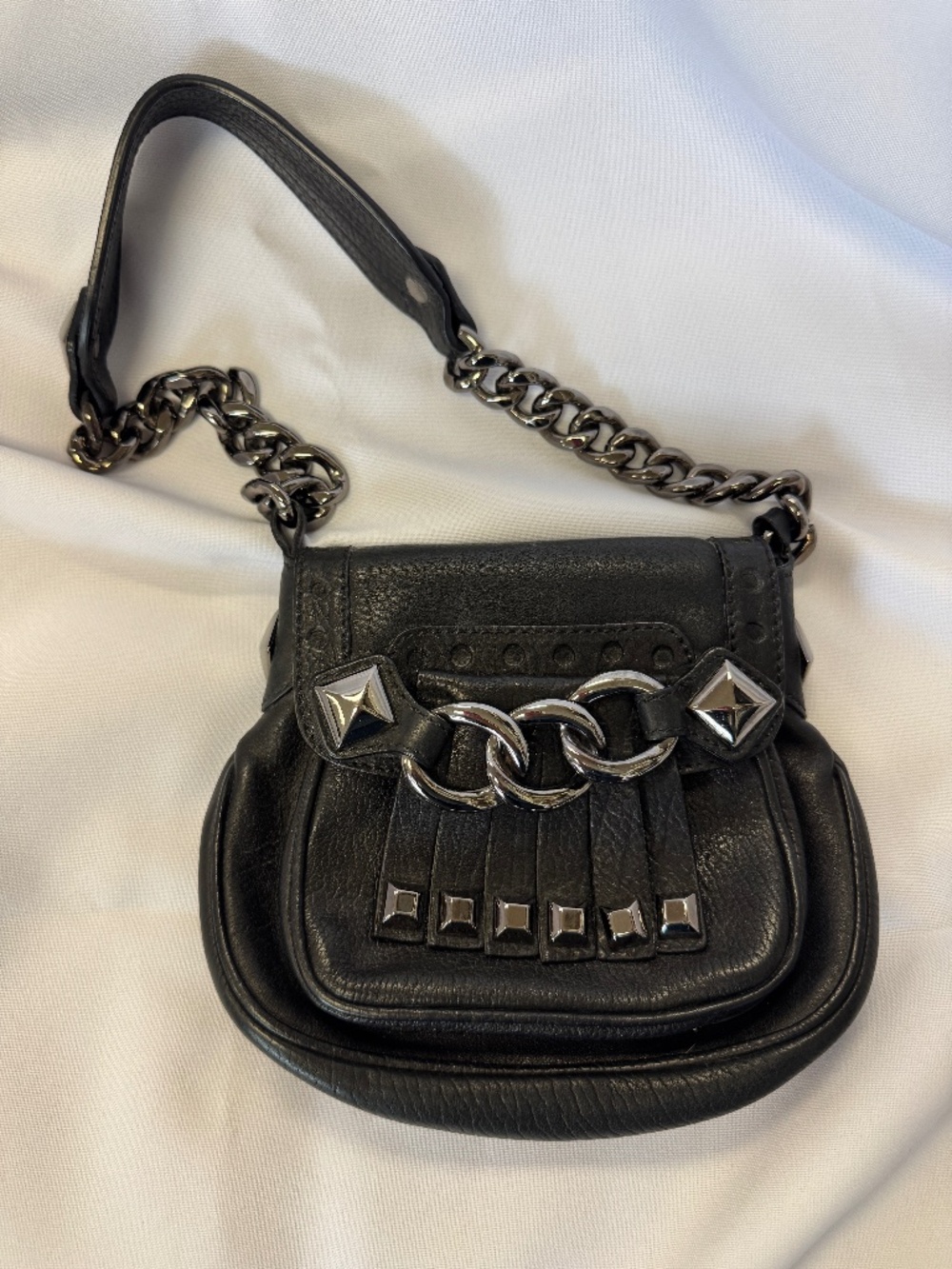 Michael Kors Black Leather Studded Chain Mini Handbag Vintage